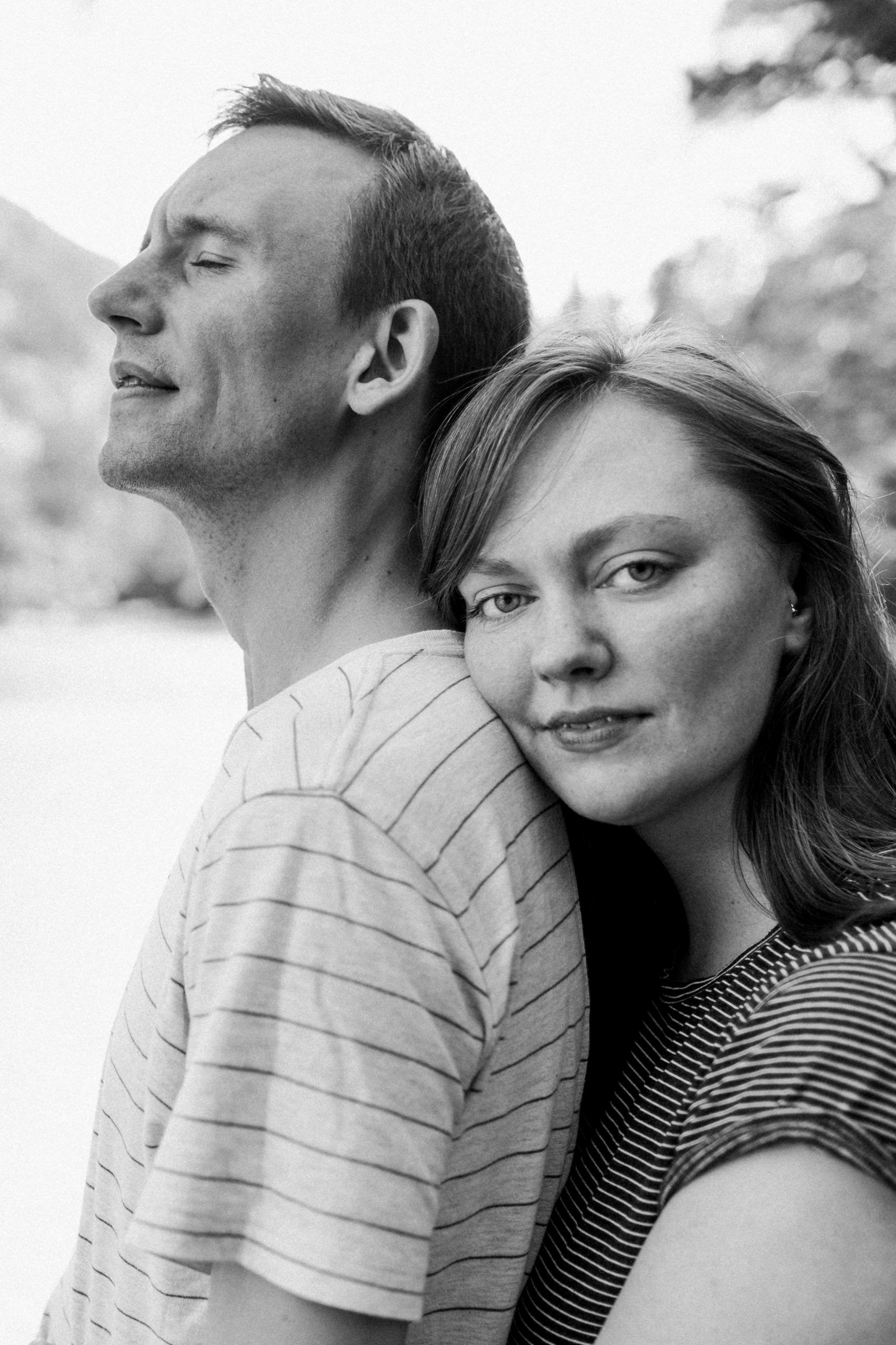 Black and white image of a couple in the Scottish Highlands